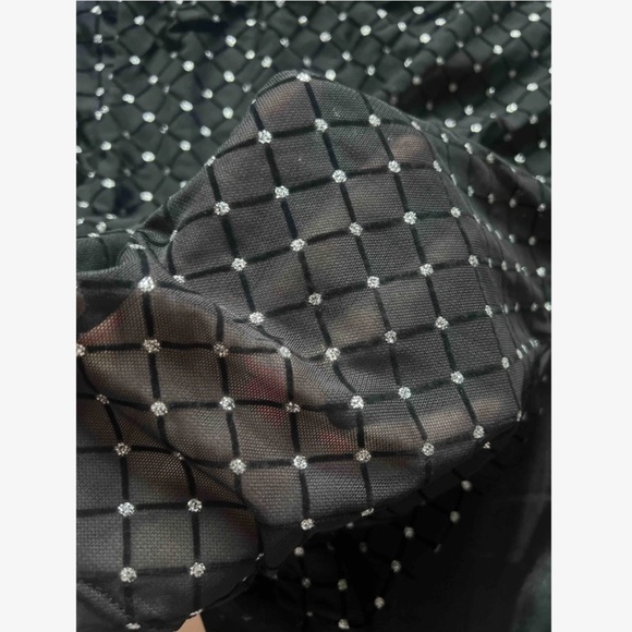 Black Sheer Mesh Long Sleeve Shirt with Silver Sparkles - Picture 7 of 8